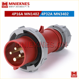 4芯32A防水工业插头插座MNIEKNES MN3402 IP67 4X32A三相四线3P+E